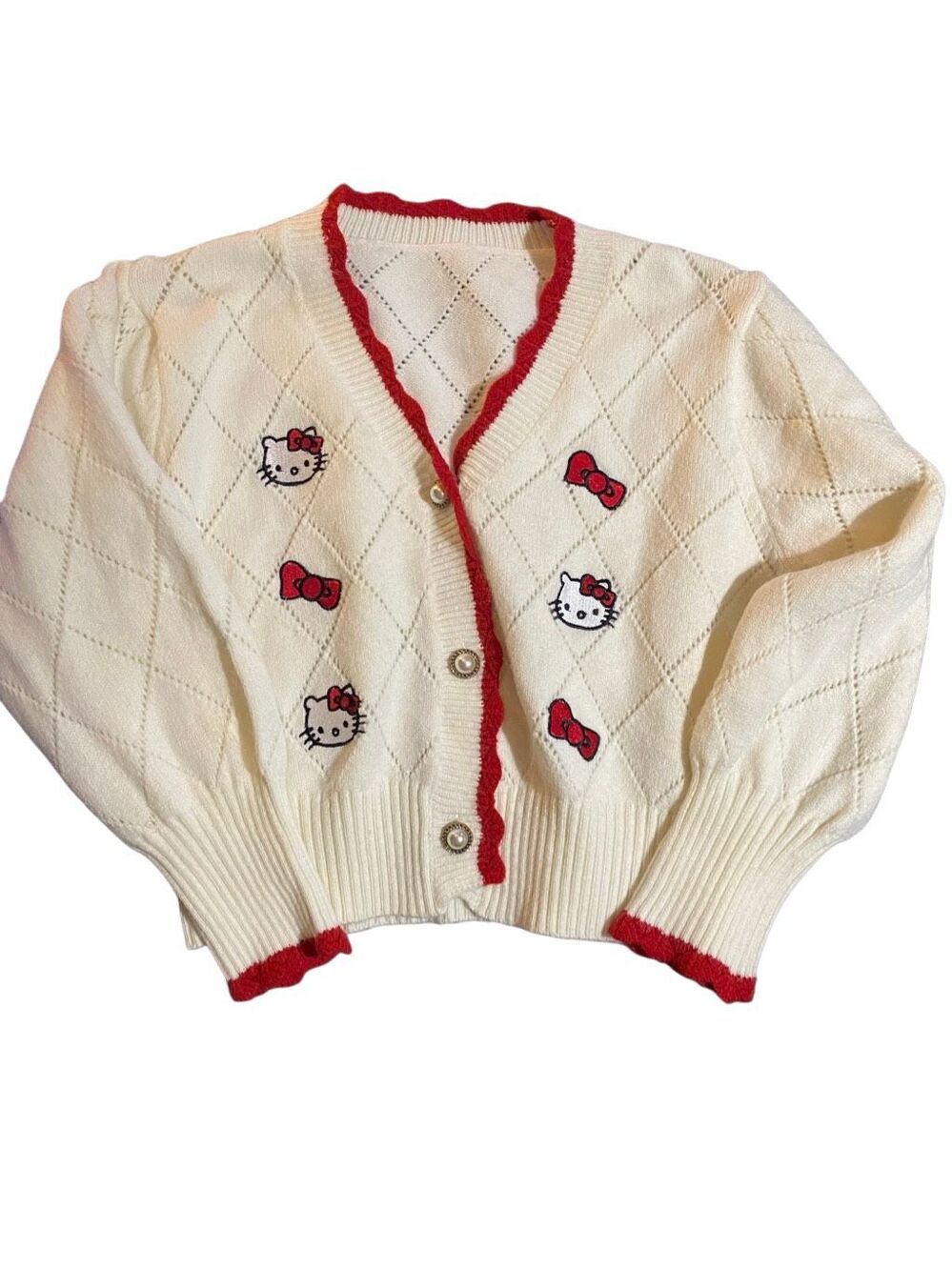 Hello kitty Sanrio, women’s white and red trim cardigan sweater M